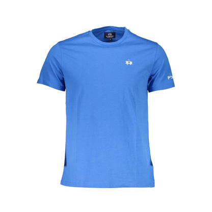 La Martina Blue Cotton Men T-Shirt with embroidery, short-sleeve for chic casual style.