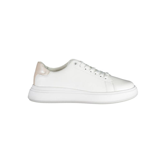 Calvin Klein White Leather Women Sneaker with urban chic design and contrasting heel detail