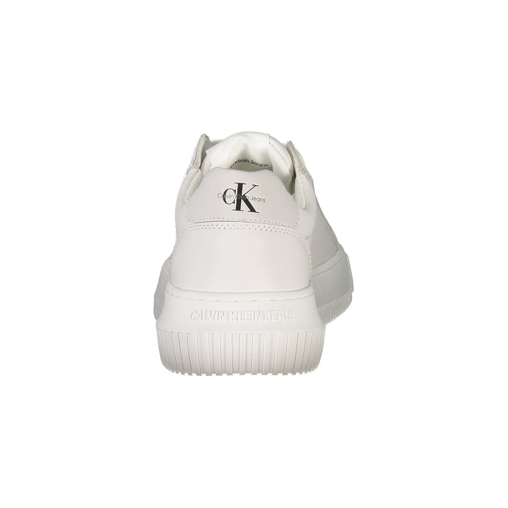 Calvin Klein White Polyester Women Sneaker with iconic logo, featuring sustainable materials and stylish design. View from the back.
