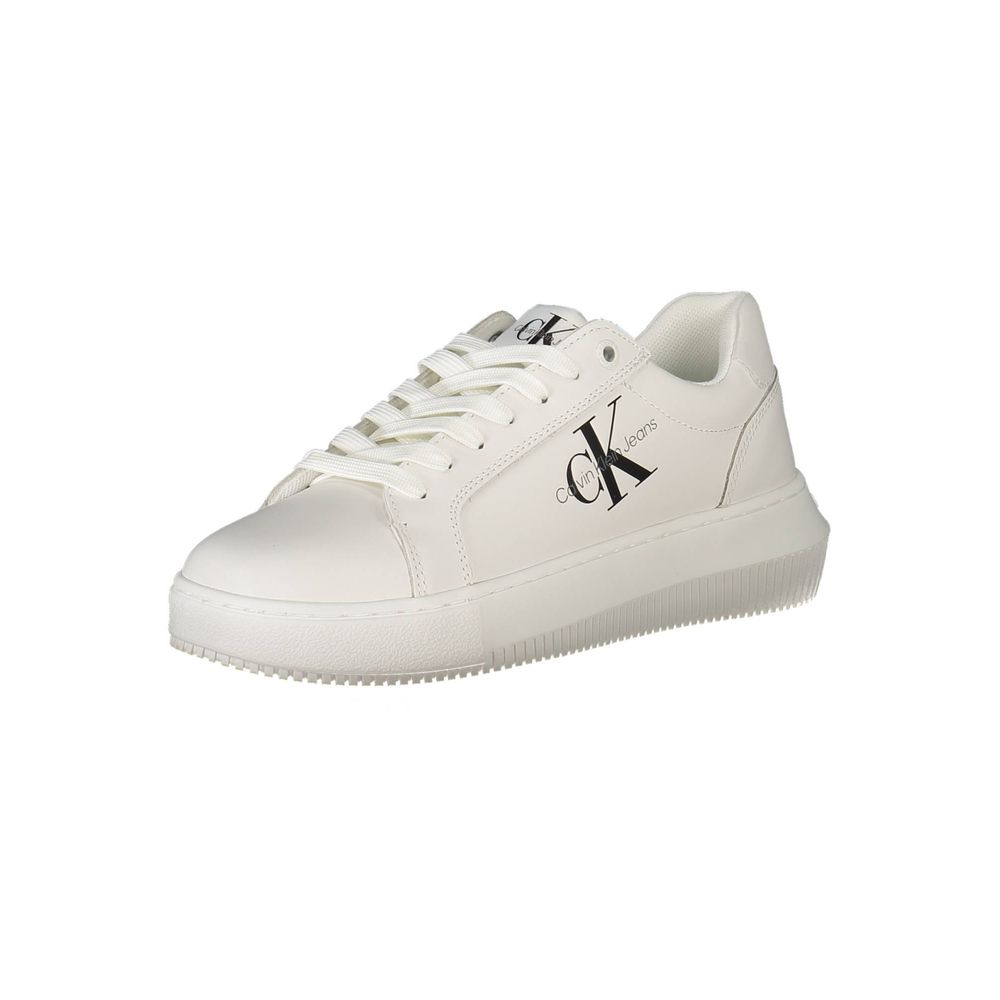 Calvin Klein White Polyester Women Sneaker with contrasting details and logo, eco-friendly design with 50% recycled polyester.