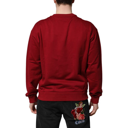 Dolce & Gabbana Red Embossed Logo Cotton Crew Neck Sweater
