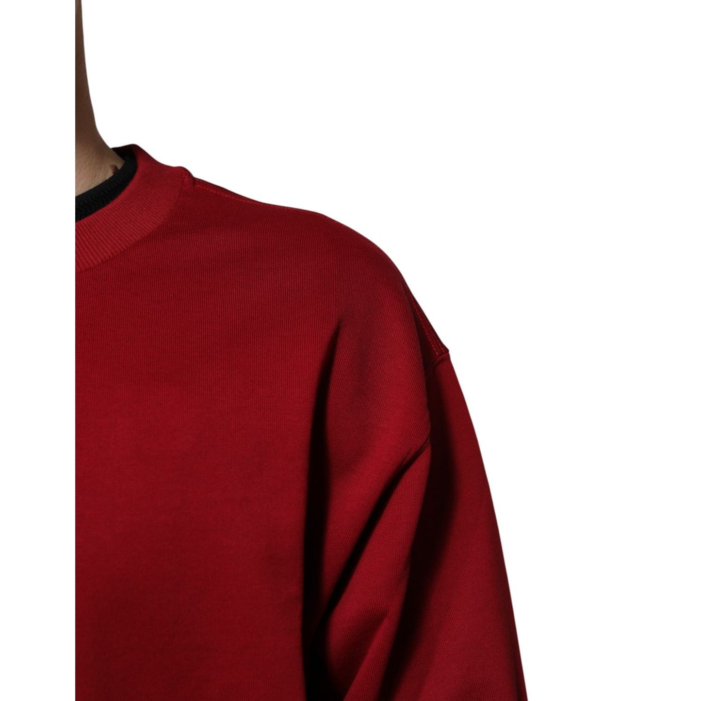 Dolce & Gabbana Red Embossed Logo Cotton Crew Neck Sweater