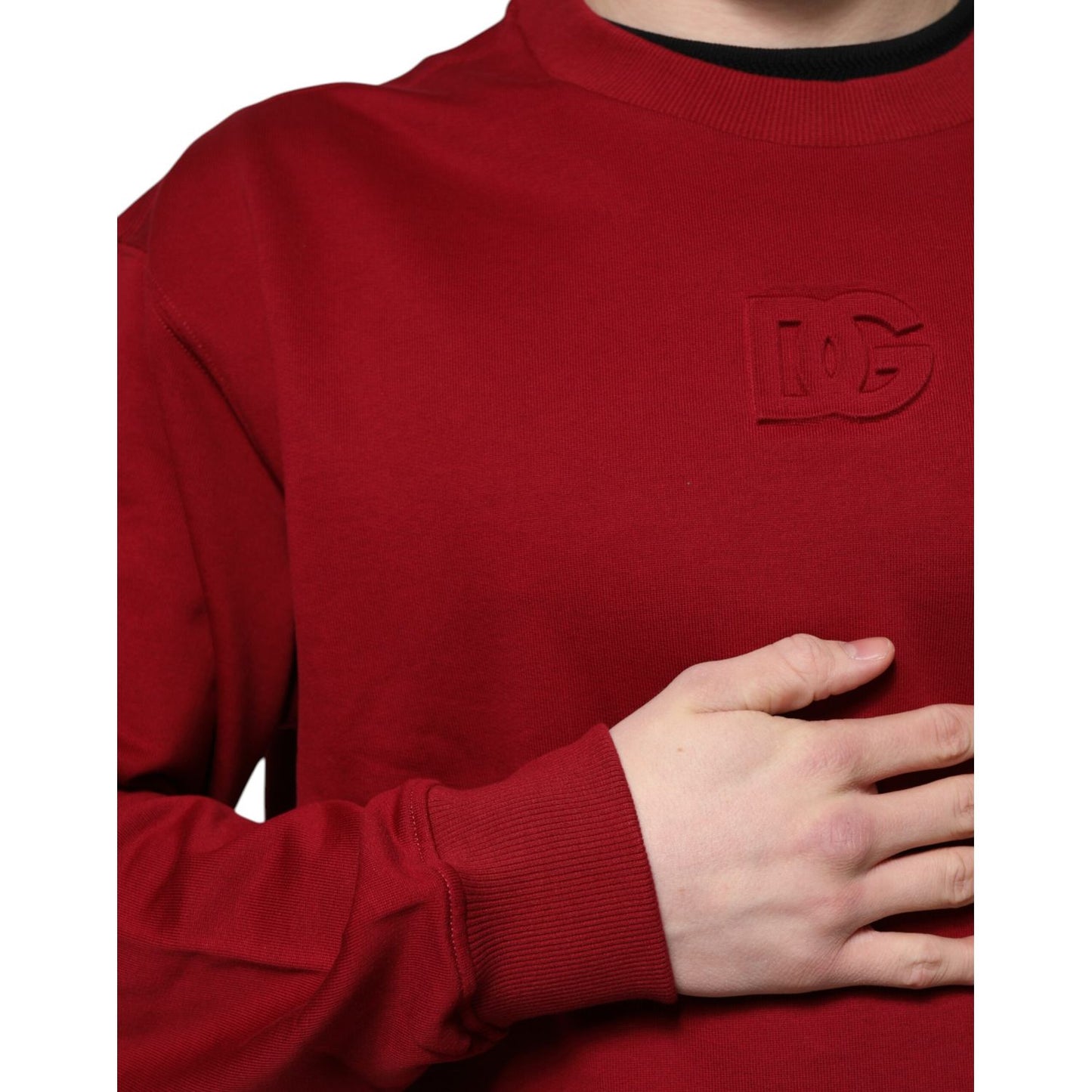 Dolce & Gabbana Red Embossed Logo Cotton Crew Neck Sweater