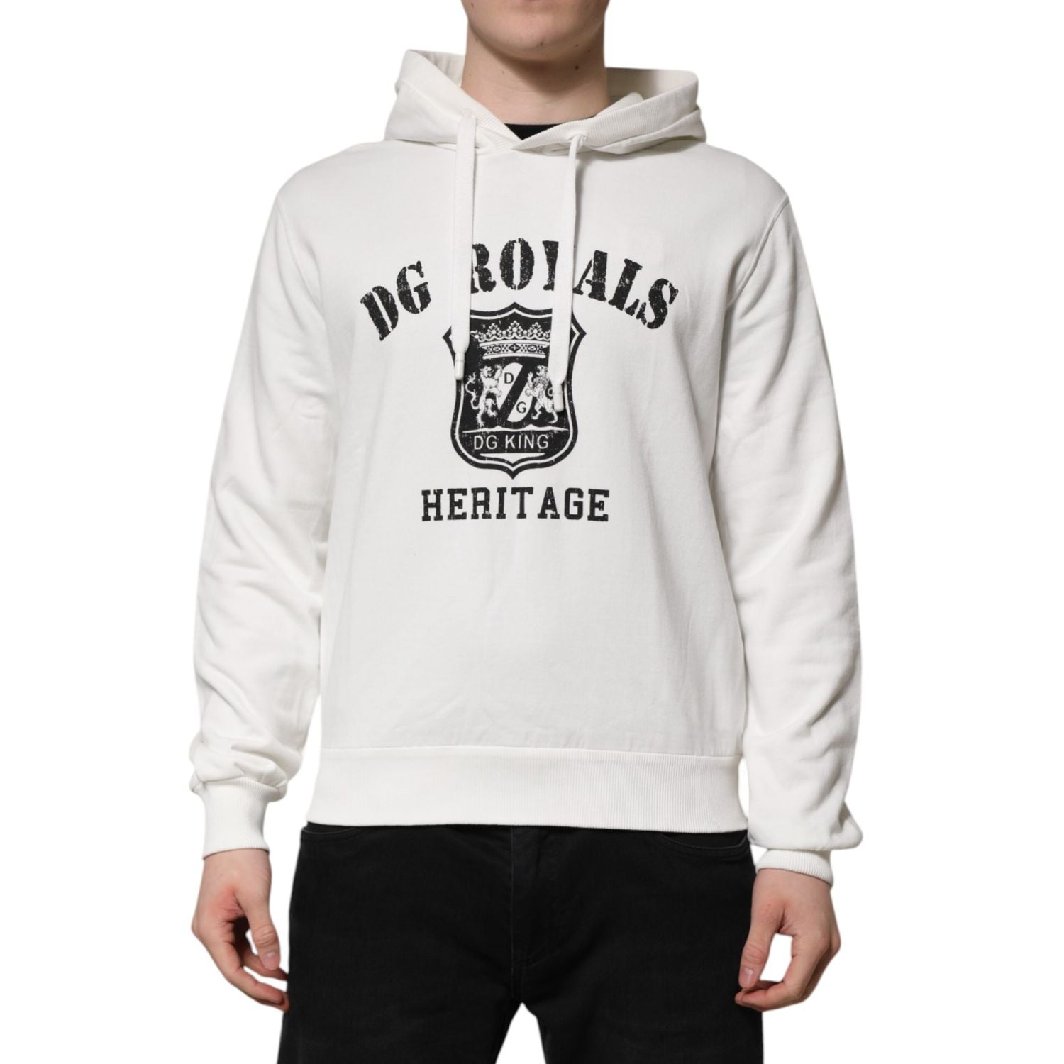 Dolce & Gabbana White Cotton DG ROYAL Print Hooded Sweater