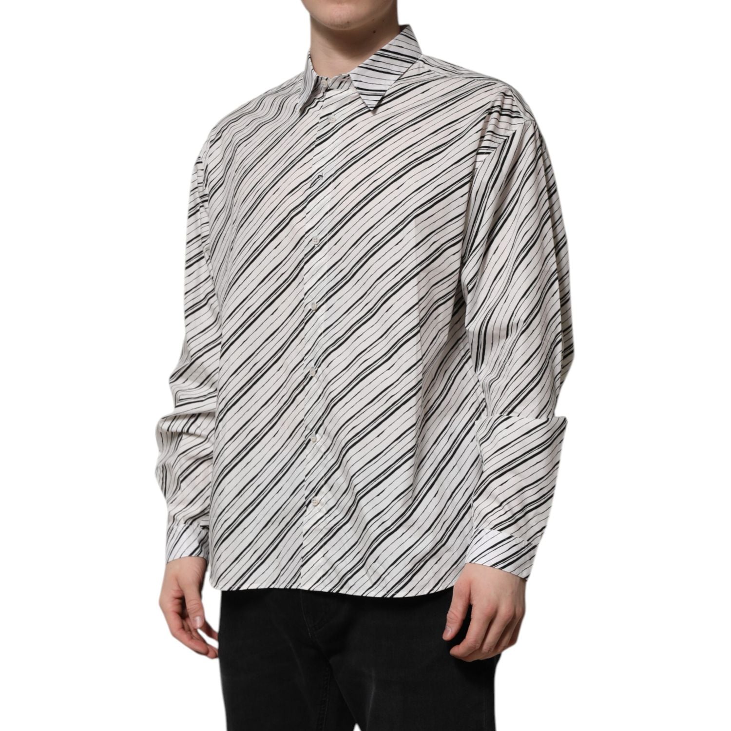Dolce & Gabbana White Striped Long Sleeves Men Formal Shirt