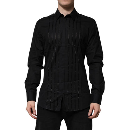 Dolce & Gabbana Black GOLD Long Sleeves Men Formal Dress Shirt