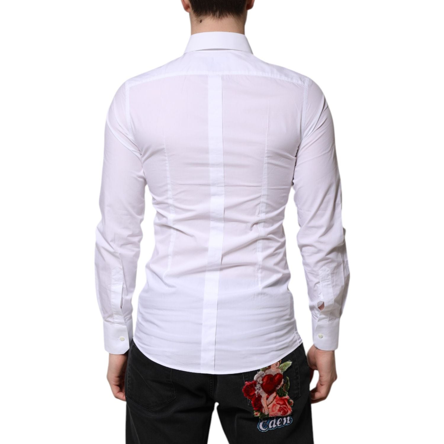Dolce & Gabbana White Cotton GOLD Long Sleeves Dress Shirt