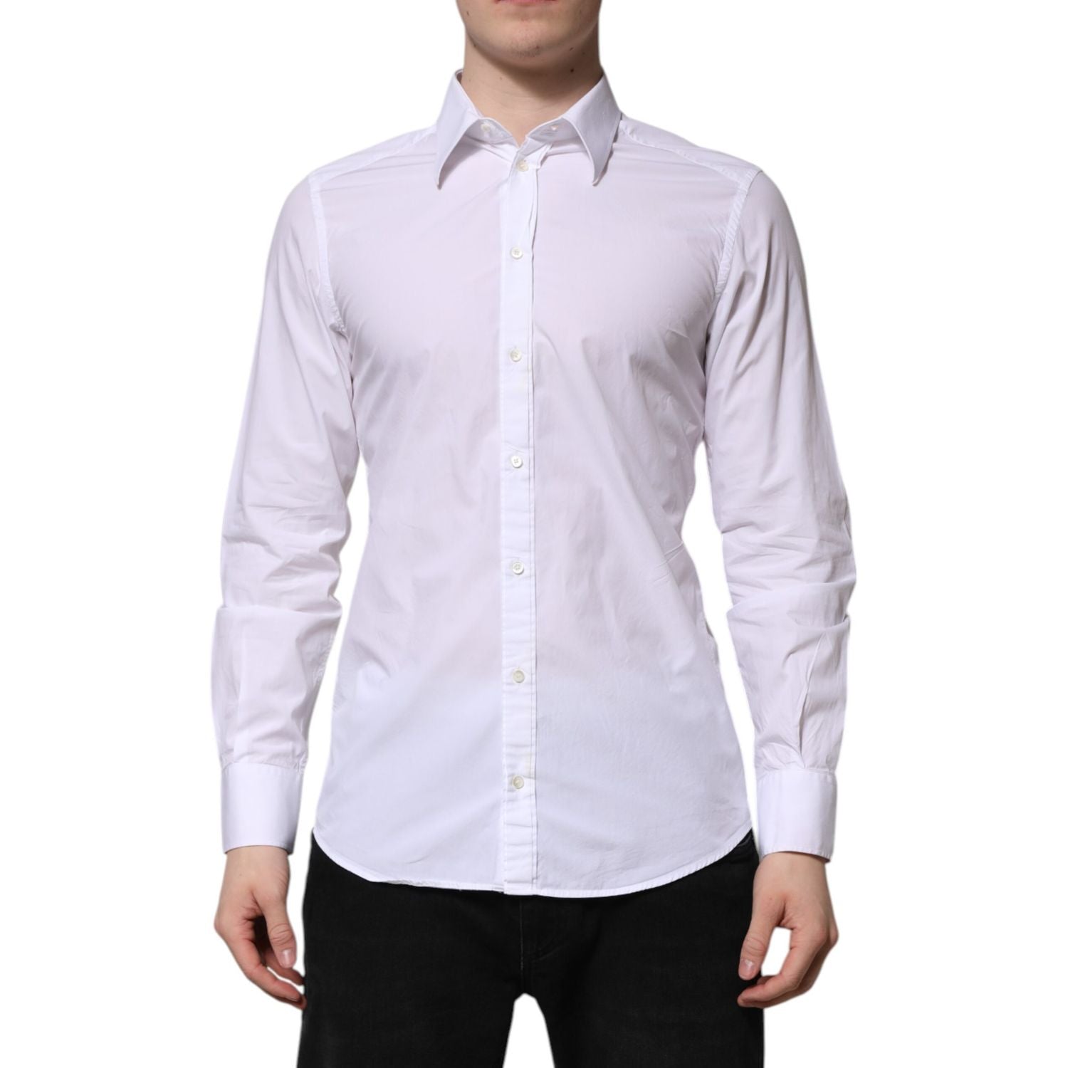 Dolce & Gabbana White Cotton GOLD Long Sleeves Dress Shirt