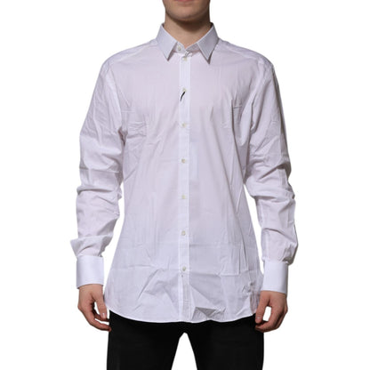 Dolce & Gabbana White Cotton GOLD Long Sleeves Dress Shirt