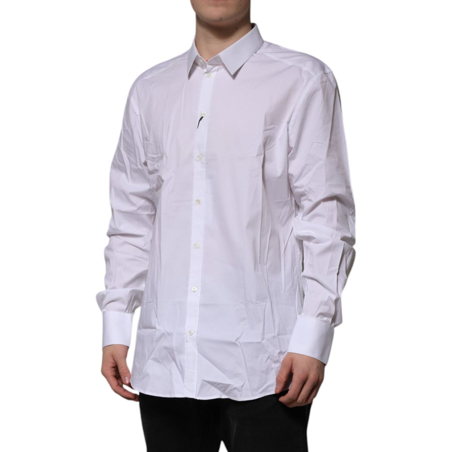 Dolce & Gabbana White Cotton GOLD Long Sleeves Dress Shirt