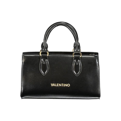 Mario Valentino Black Polyethylene Women Handbag with dual handles and logo, featuring eco-friendly materials and sleek design.