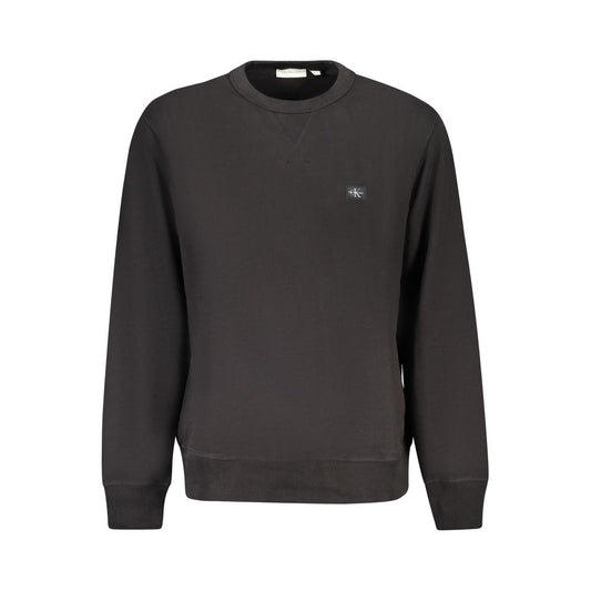 Calvin Klein Black Cotton Men Sweater with long sleeves and logo on chest, featuring luxurious brushed fabric and contemporary style.