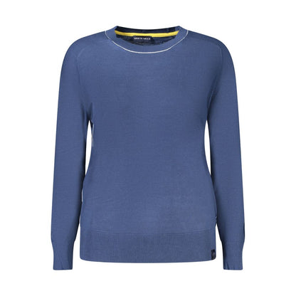 North Sails Blue Cotton Women Sweater - long-sleeved crew neck pullover with logo, luxury cotton and viscose blend for style and comfort.