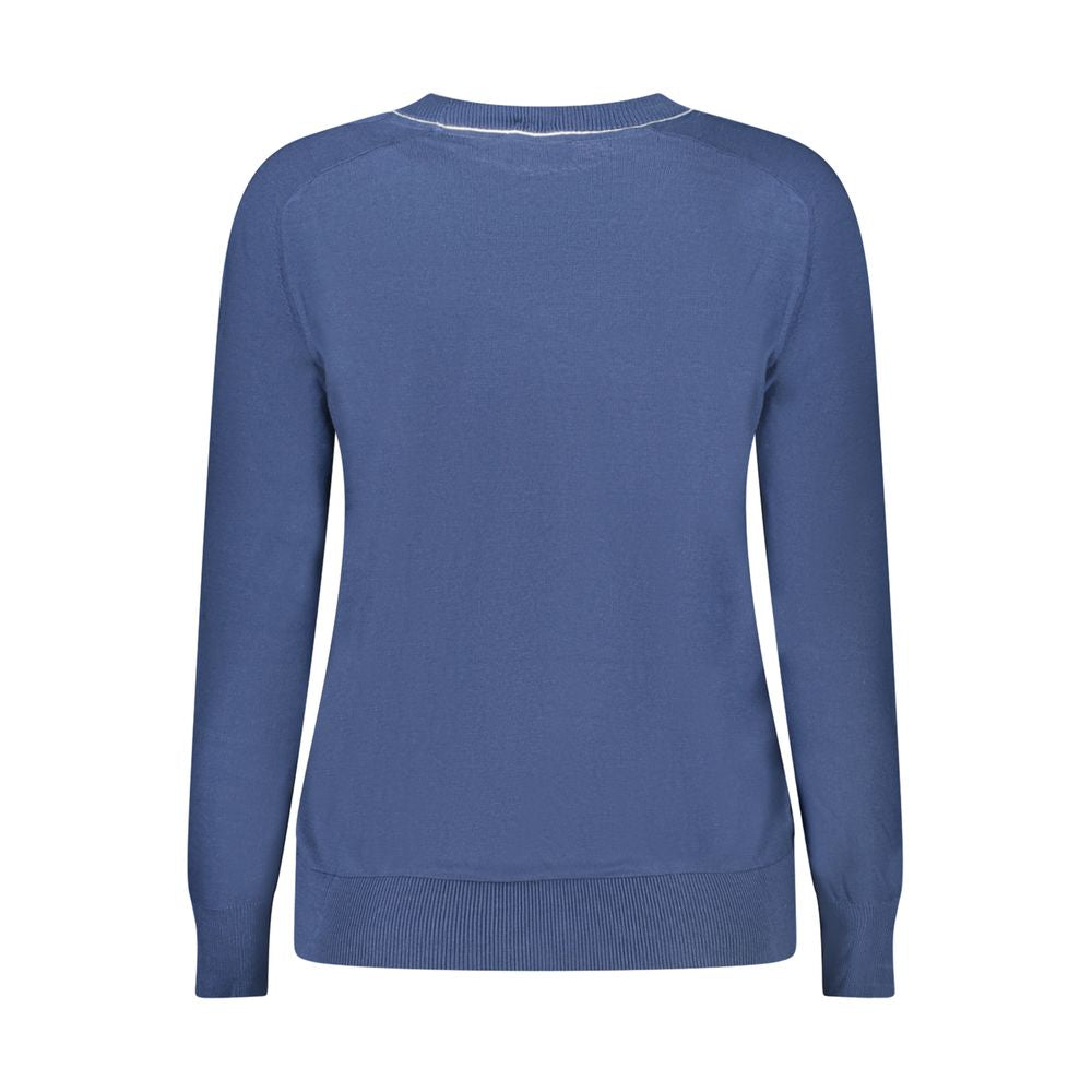 North Sails Blue Cotton Women Sweater with long sleeves and crew neck, featuring bold details and iconic logo on a luxuriously soft fabric