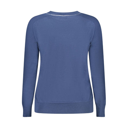 North Sails Blue Cotton Women Sweater with long sleeves and crew neck, featuring bold details and iconic logo on a luxuriously soft fabric