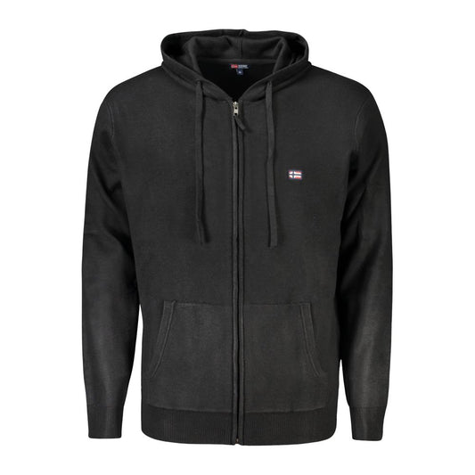 Norway 1963 Black Polyamide Men Cardigan with hood, front pockets, and logo embroidery - sleek and comfortable zip-up style.