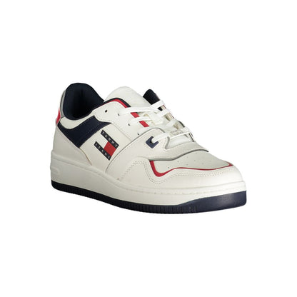 Tommy Hilfiger White Leather Men Sneaker with blue and red accents and logo