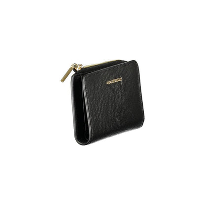 Coccinelle Black Leather Women Wallet with zip closure and gold logo, featuring soft leather and multiple compartments for organization.