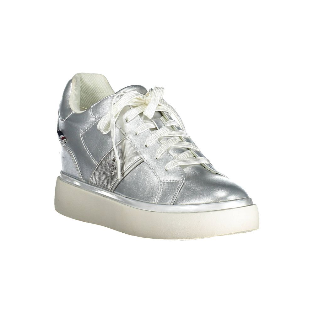 U.S. POLO ASSN. Gray Polyester Women Sneaker, stylish sports shoe with contrasting details and iconic logo, perfect for casual wear.
