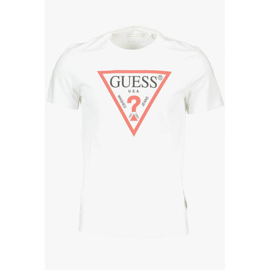 Guess Jeans White Cotton Men T-Shirt featuring iconic logo, slim-fit, short sleeves.