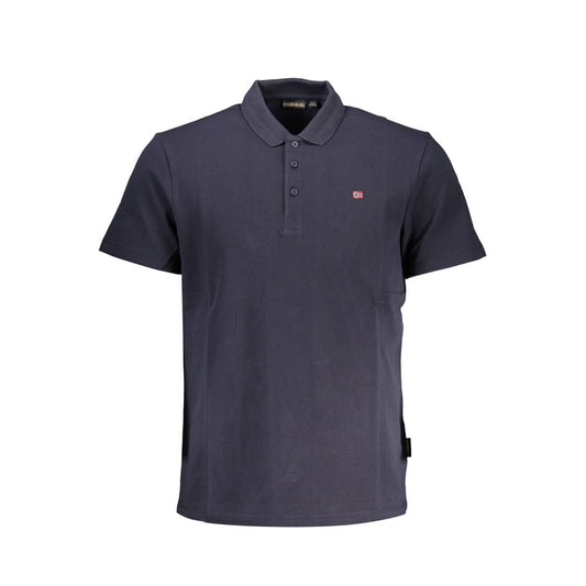 Napapijri Blue Cotton Men Polo Shirt with short sleeves and embroidered logo, featuring a classic three-button placket.