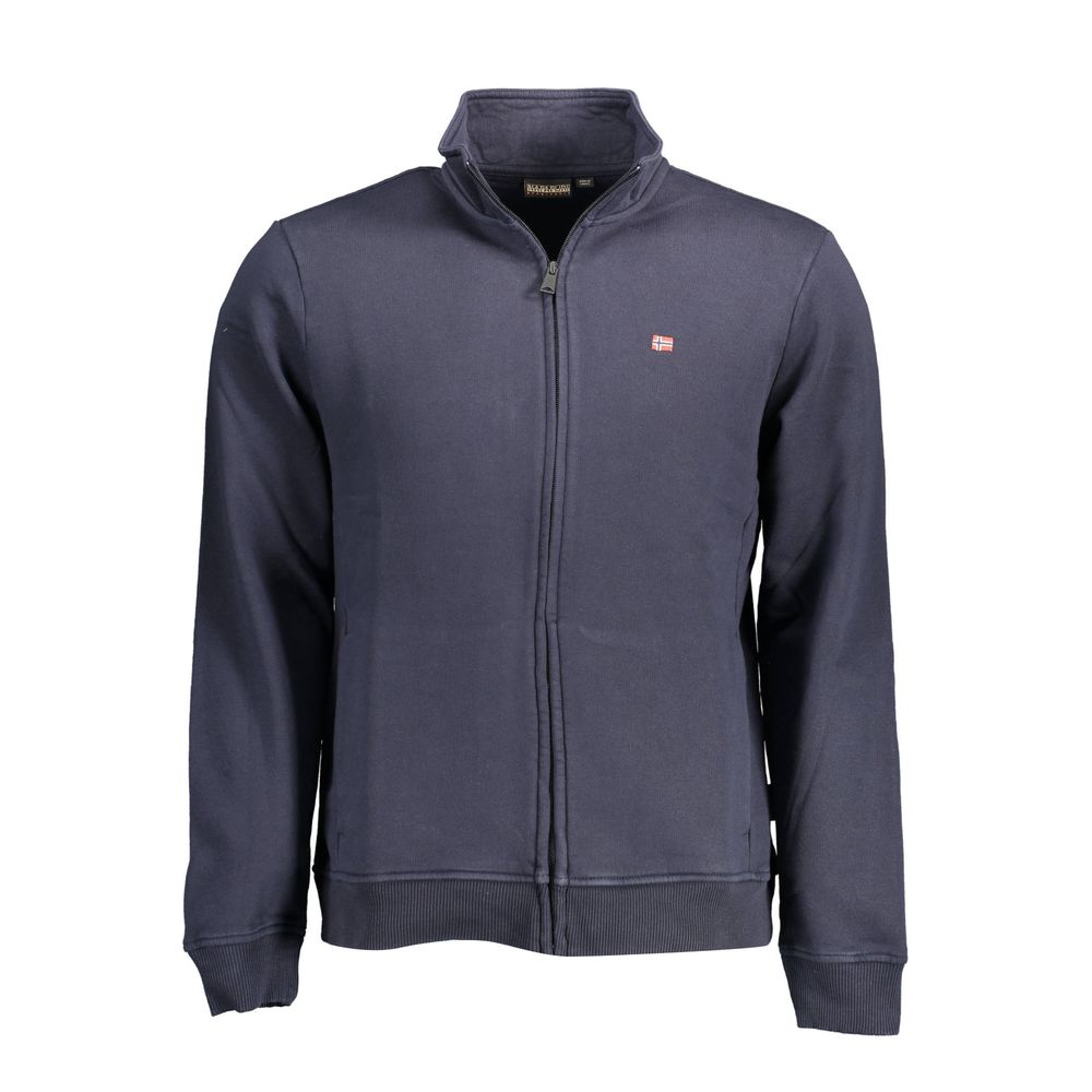Napapijri Blue Cotton Men Sweater with embroidery and zip, crafted from premium materials for style and luxury, made in Turkey.