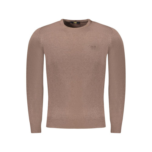 Cavalli Class Brown Viscose Men Sweater showcasing expert embroidery and logo, crafted from polyester, viscose, and polyamide for elegance.