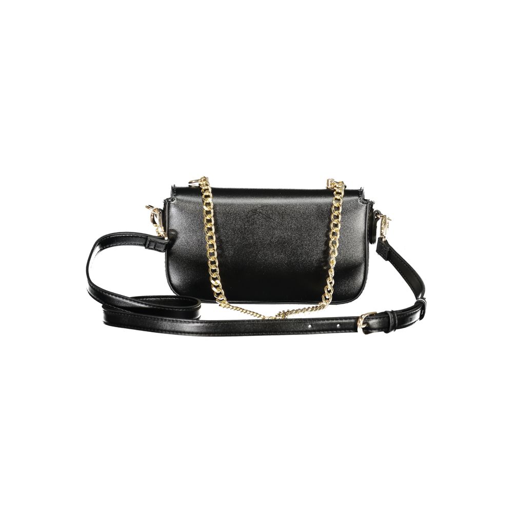 Mario Valentino Black Polyethylene Women Handbag with chain handle and adjustable strap, eco-friendly fashion accessory