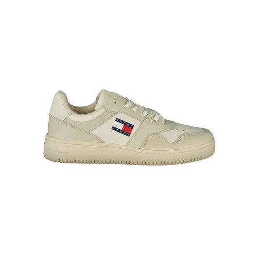 Tommy Hilfiger Beige Leather Men Sneaker featuring iconic logo and stylish design