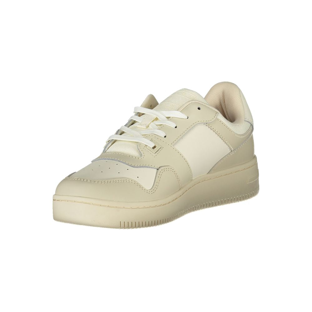 Alt Tag: Tommy Hilfiger Beige Leather Men Sneaker with iconic logo, perfect for style and comfort.