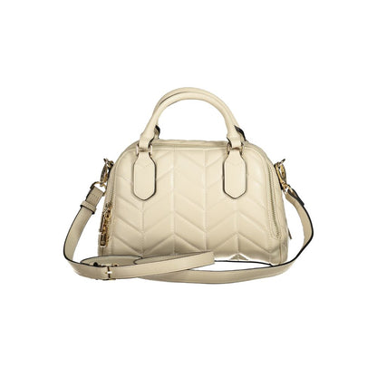 Mario Valentino Beige Polyethylene Women Handbag with dual-compartment design and iconic logo, crafted from recycled materials.