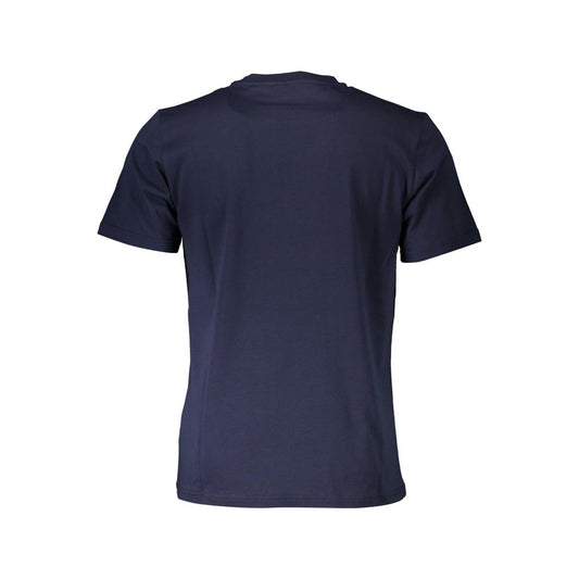 Back view of North Sails Blue Cotton Men T-Shirt featuring short sleeves and crew neck design.