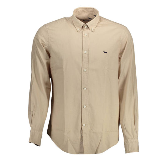 Harmont & Blaine Beige Cotton Men Shirt with long sleeves and button-down collar for sophisticated style.
