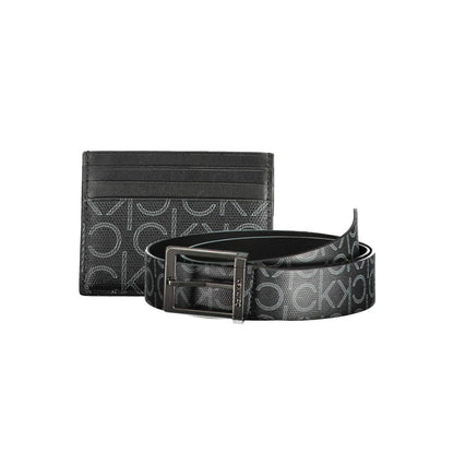 Calvin Klein Black Polyethylene Mens Wallet with card holder and belt featuring iconic logo and modern contrasting details.