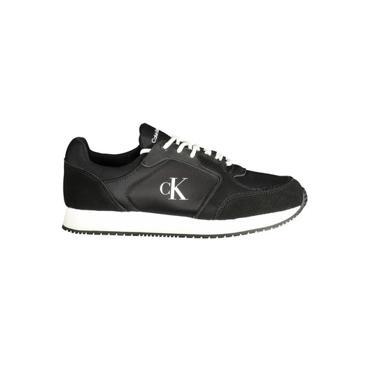 Calvin Klein Black Polyethylene Men Sneaker with white sole and contrasting details, featuring the iconic logo for modern design and comfort.