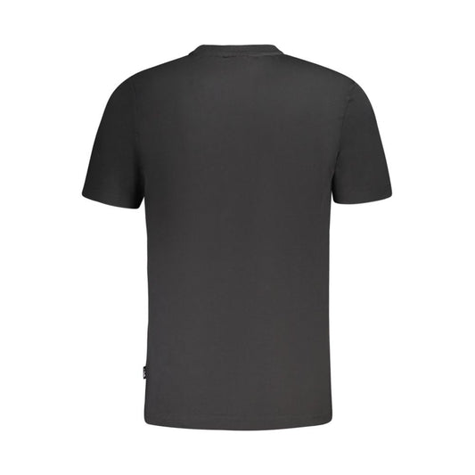 Back view of Fila Black Cotton Men T-Shirt showing solid black design and regular fit for casual style.