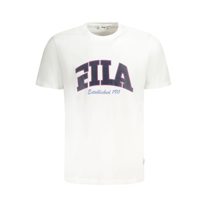 Fila White Cotton Men T-Shirt with graphic logo on front, regular fit, crew neck, perfect for trendy and comfortable everyday style.