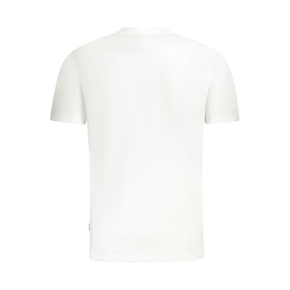 Back view of Fila White Cotton Men T-Shirt showcasing regular fit and crew neck design