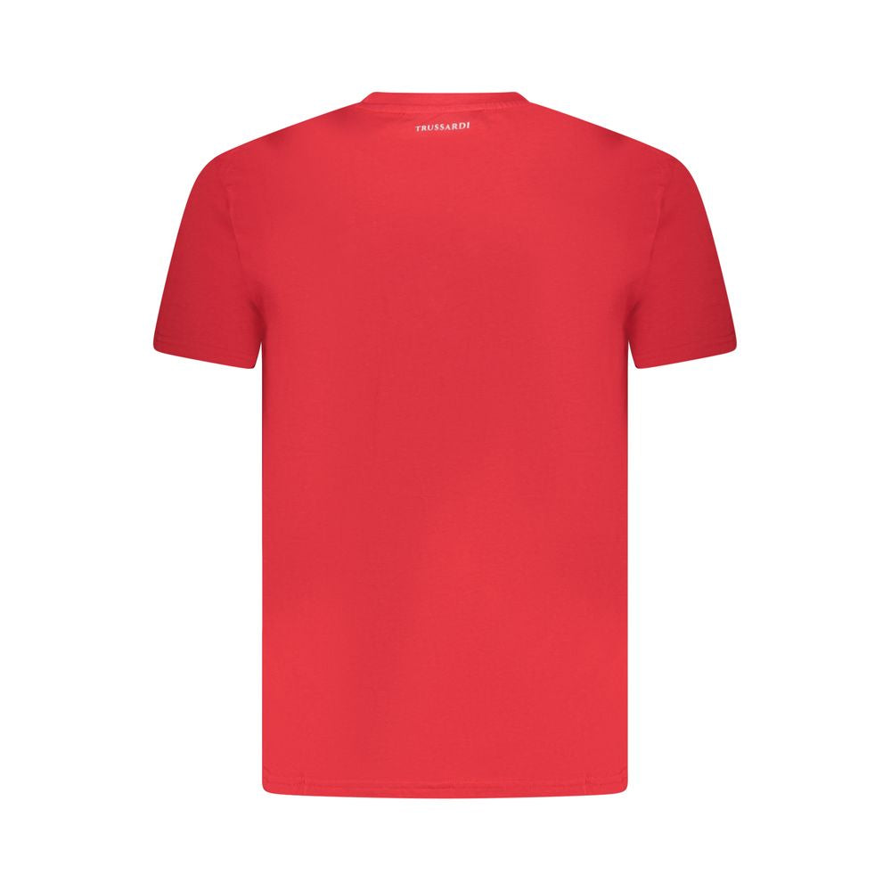 Trussardi Red Cotton Men T-Shirt with back view of classic crew neck design.