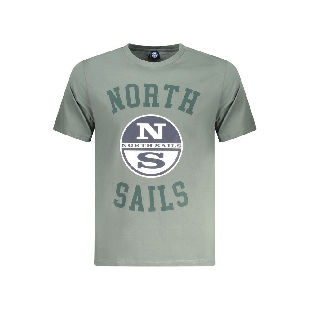 North Sails Green Cotton Men T-Shirt with logo and print on front