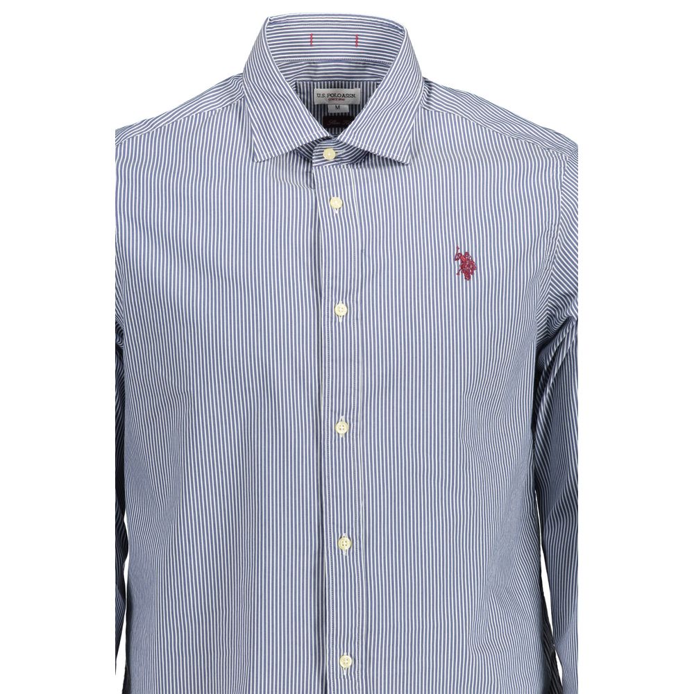 U.S. POLO ASSN. Blue Cotton Men Shirt with French collar and logo embroidery
