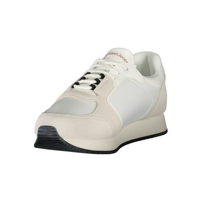 Calvin Klein White Leather Men Sneaker with bold contrasting details and iconic CK logo