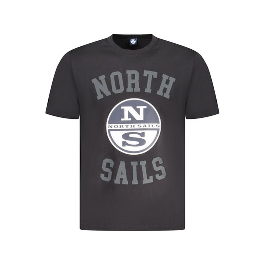North Sails Black Cotton Men T-Shirt featuring short sleeves, crew neck, and North Sails logo on front.