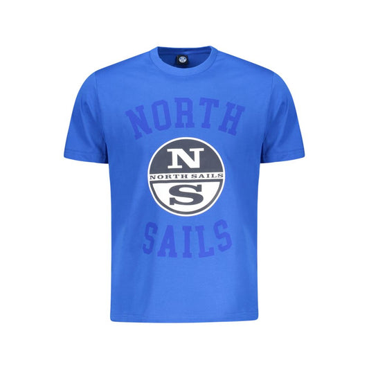 North Sails Blue Cotton Men T-Shirt with bold logo on front, 100% breathable cotton, crew neck, short sleeves, nautical style.