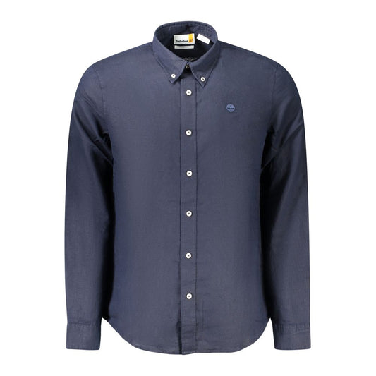 Timberland Blue Cotton Shirt, long sleeved, slim fit, button down collar, embroidery logo, ideal for casual or formal wear.