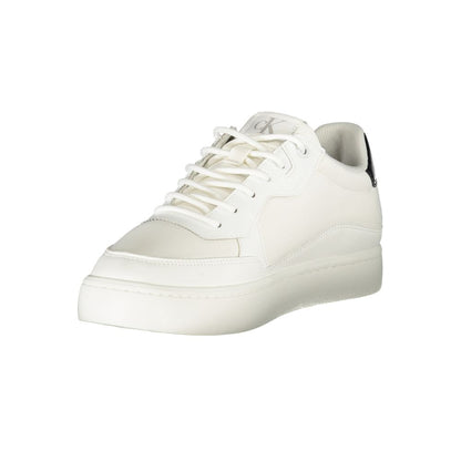 Calvin Klein White Polyester Men Sneaker with removable footbed and black accents showcasing iconic CK logo for fashion-forward style.