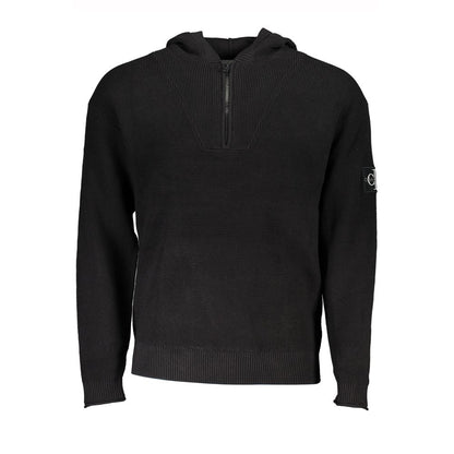Calvin Klein Black Cotton Men's Sweater Hooded Half Zip