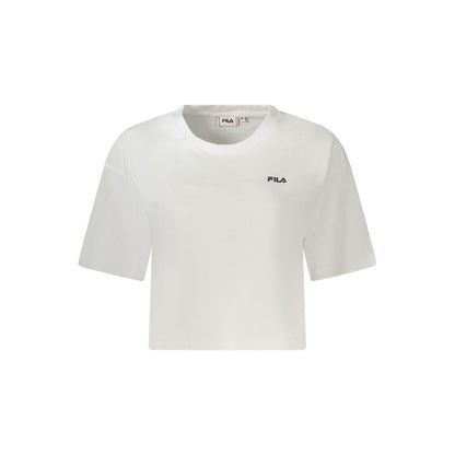Fila White Cotton Women T-Shirt with bold logo, organic material, and loose cropped design for stylish casual wear. Made in BD.