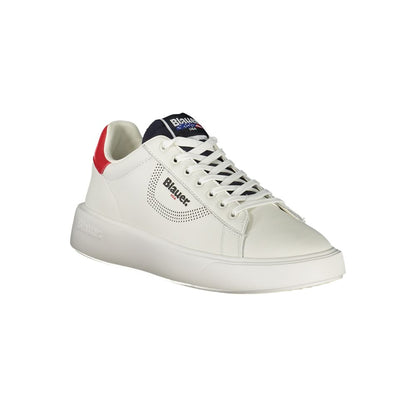Blauer White Leather Men Sneaker with contrasting details and Blauer logo, perfect for modern urban style blending sporty and chic looks.