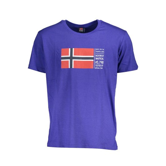 Norway 1963 Blue Cotton Men T-Shirt with flag logo, crew neck design, and short sleeves for modern style.